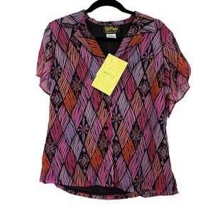 NWT Bob Mackie Silk Button Up Blouse Wearable Art Vibrant Shirt Size S